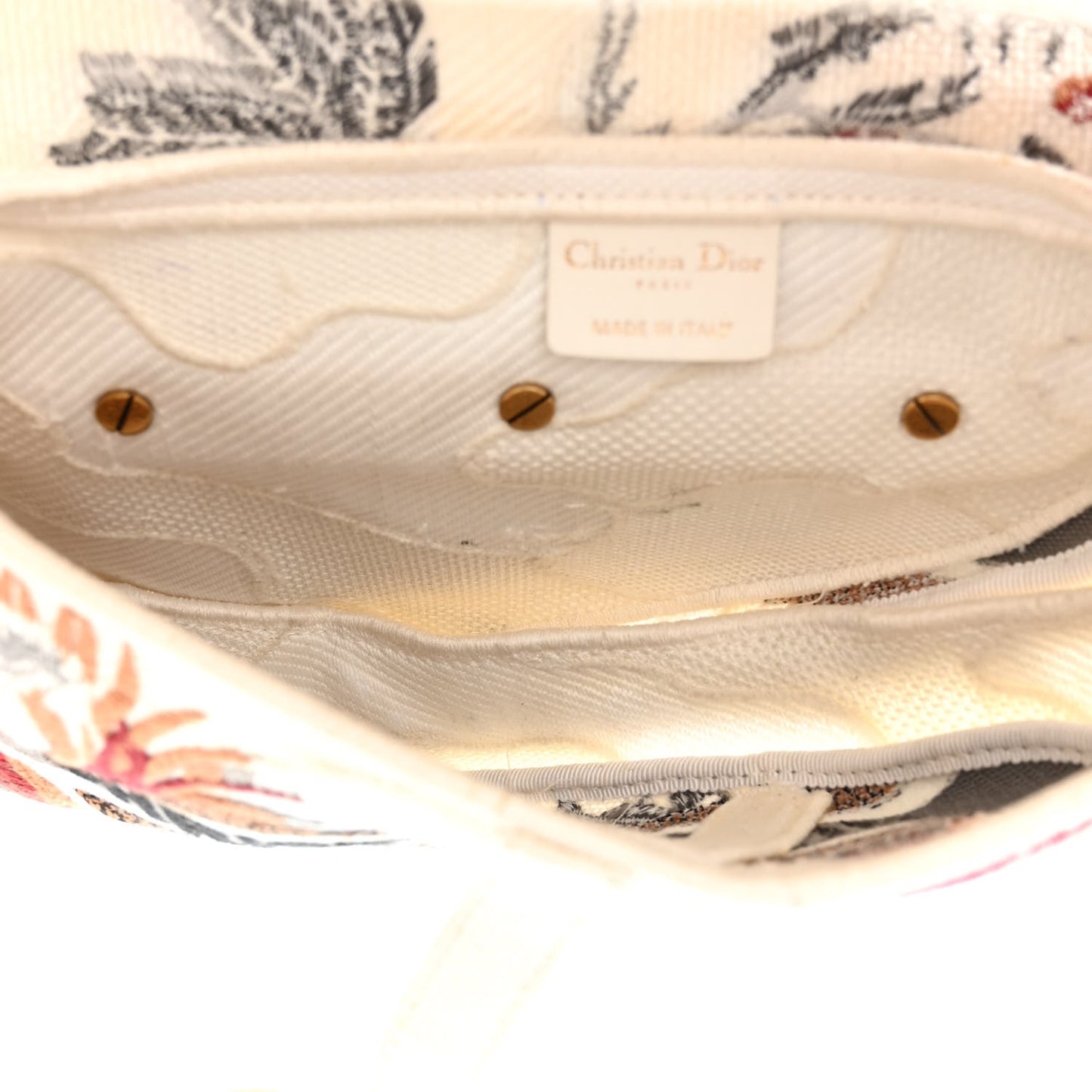 Canvas Embroidered Camouflage Flowers Saddle Bag Latte Multicolor