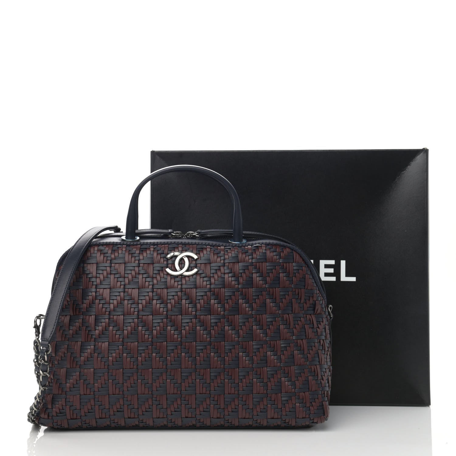 Chanel Calfskin Woven Bowling Bag Navy Blue 11 of 11