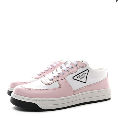 Prada Vitello Sport Spazzolato Rois Rubber Triangle Logo Perforated Womens District Low Top 30mm Sneakers 38.5 White Alabastro 3 of 9