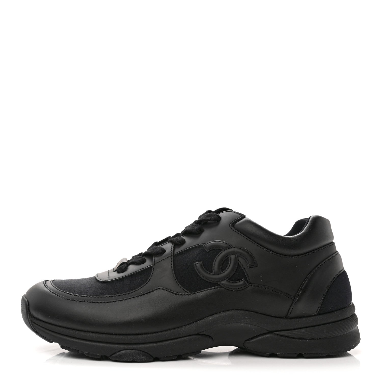 Chanel Fabric Calfskin Suede Mens CC Sneakers 42 Black 1 of 11