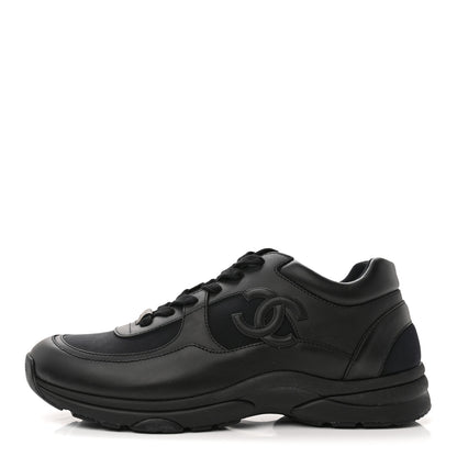 Chanel Fabric Calfskin Suede Mens CC Sneakers 42 Black 1 of 11