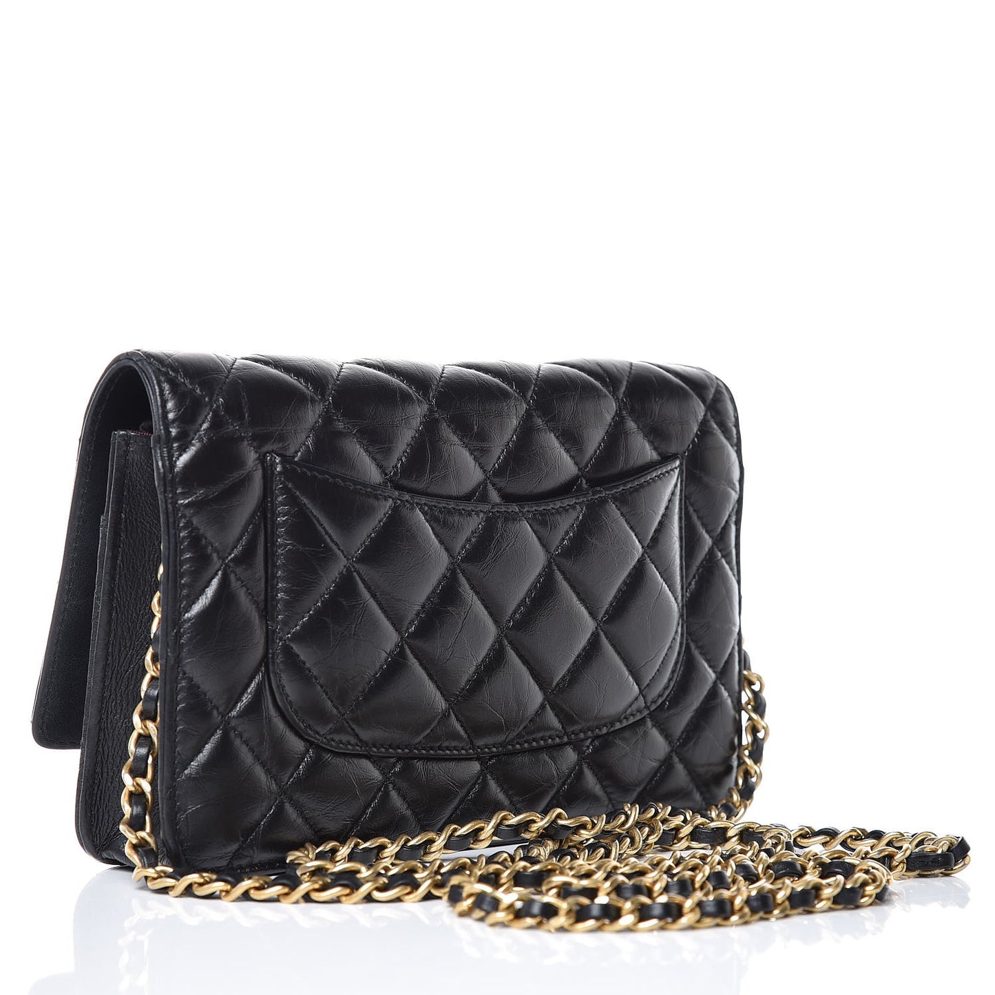 Aged Calfskin Quilted Lucky Charms 2.55 Reissue Wallet On Chain WOC Black