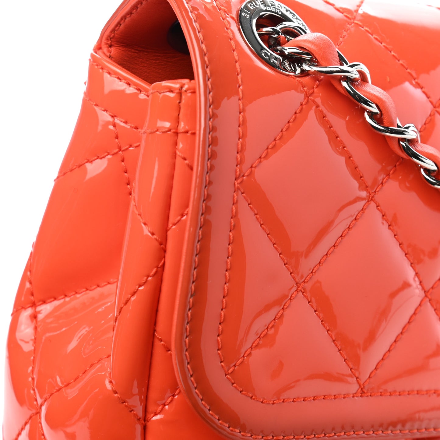 Patent Quilted Large Coco Shine Flap Orange