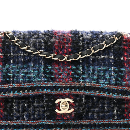 Chanel Tweed Braid Medium Flap Navy Green Red Grey 8 of 10