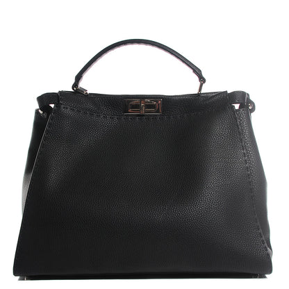 Fendi Cuoio Romano Selleria Bi-Color Large Peekaboo Iconic Satchel Black Mou 11 of 20