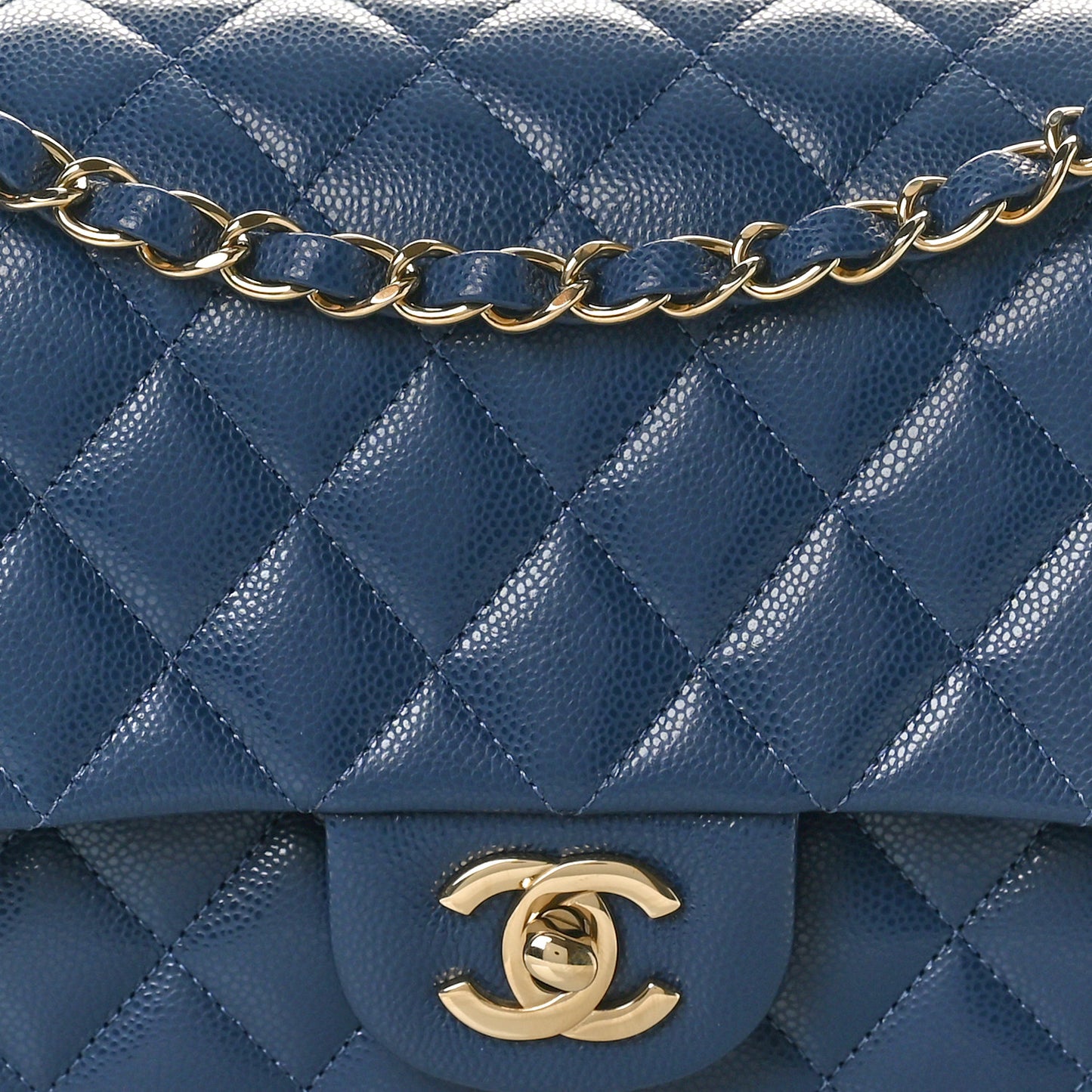 Caviar Quilted Medium Double Flap Navy