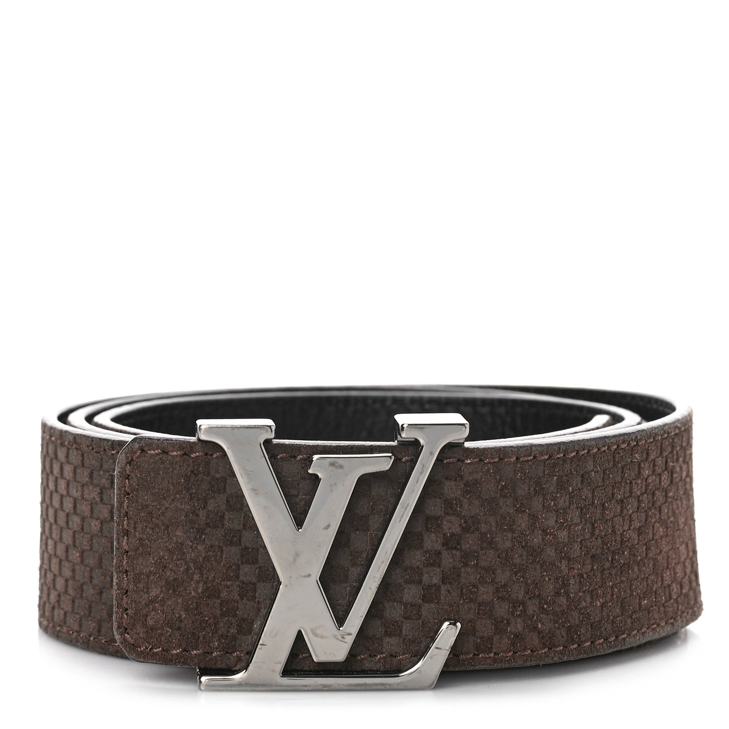 Suede Calfskin Mini Damier 40mm LV Initiales Belt 100 40 Moka