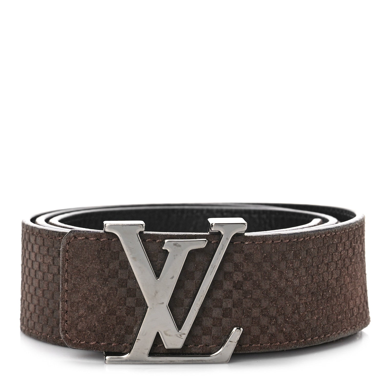 Louis Vuitton Suede Calfskin Mini Damier 40mm LV Initiales Belt 100 40 Moka 1 of 7
