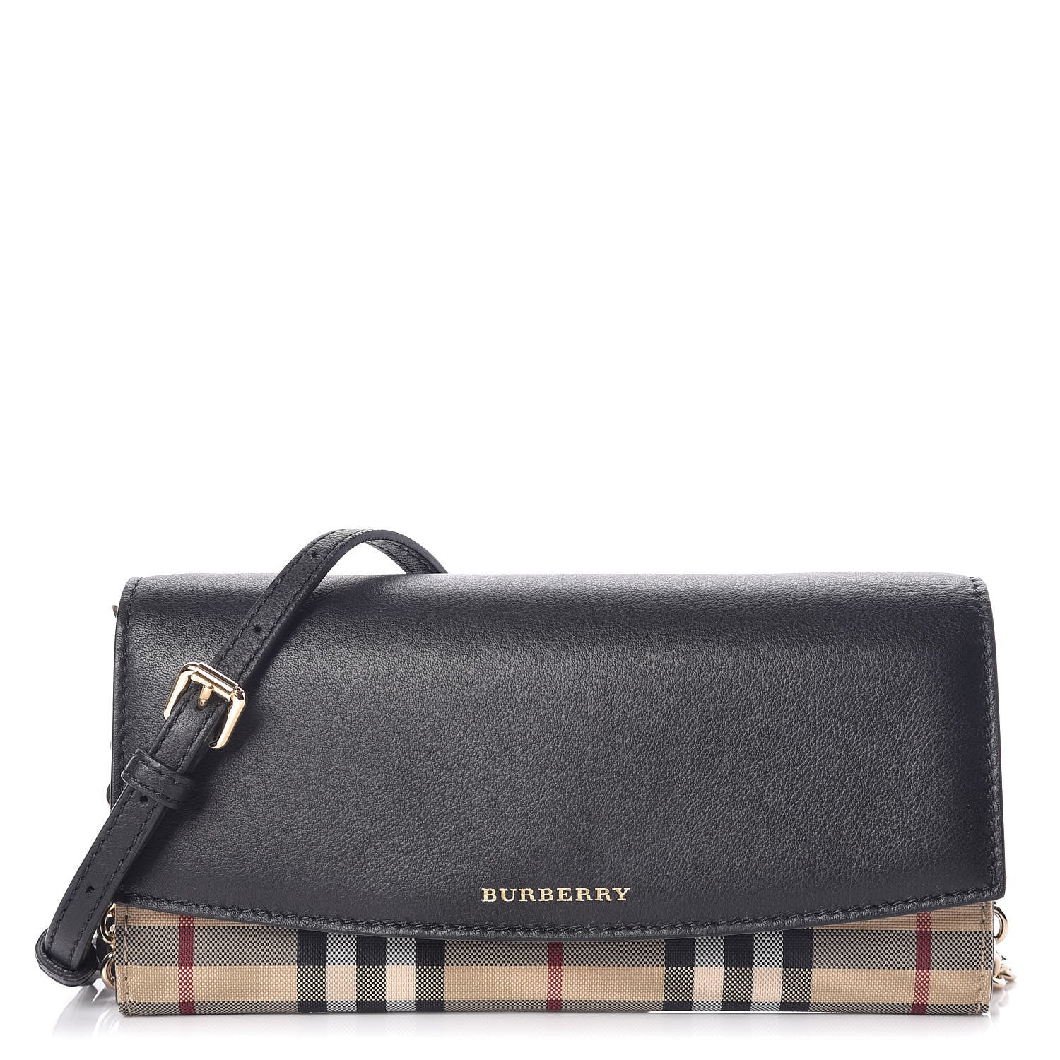 Burberry Calfskin Horseferry Check Henley Wallet On Chain Black 1 of 9