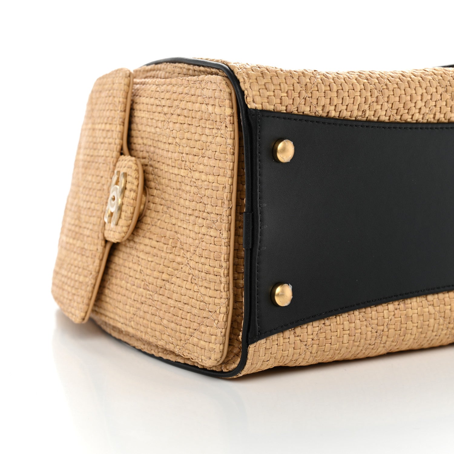 Chanel Braided Raffia Calfskin Small Chanel 25 Handbag Beige Black 8 of 10
