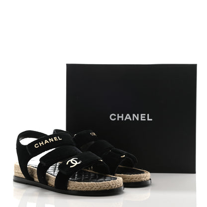 Chanel Velvet Lambskin CC Flat Sandals 39 Black 9 of 9