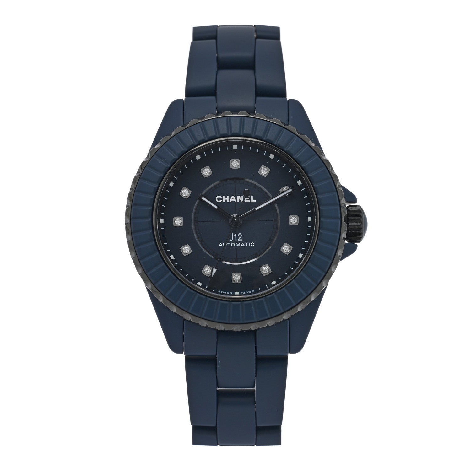 Chanel Stainless Steel Ceramic Diamond 33mm J12 Automatic Watch Blue 1 of 5