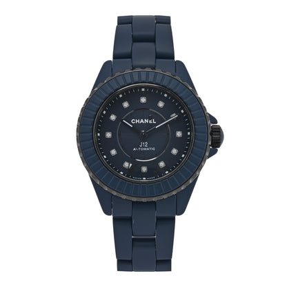 Chanel Stainless Steel Ceramic Diamond 33mm J12 Automatic Watch Blue 1 of 5