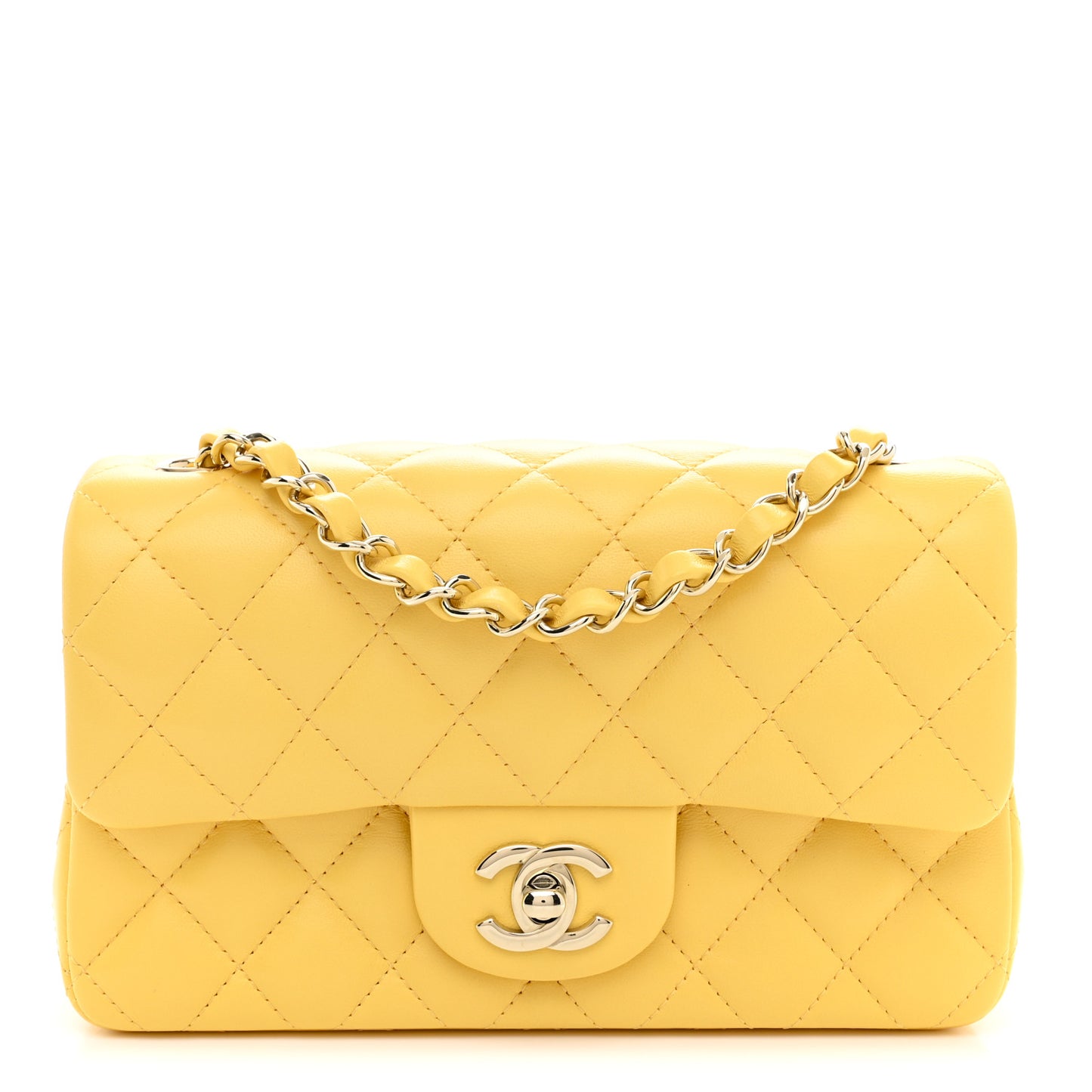Lambskin Quilted Mini Rectangular Flap Yellow