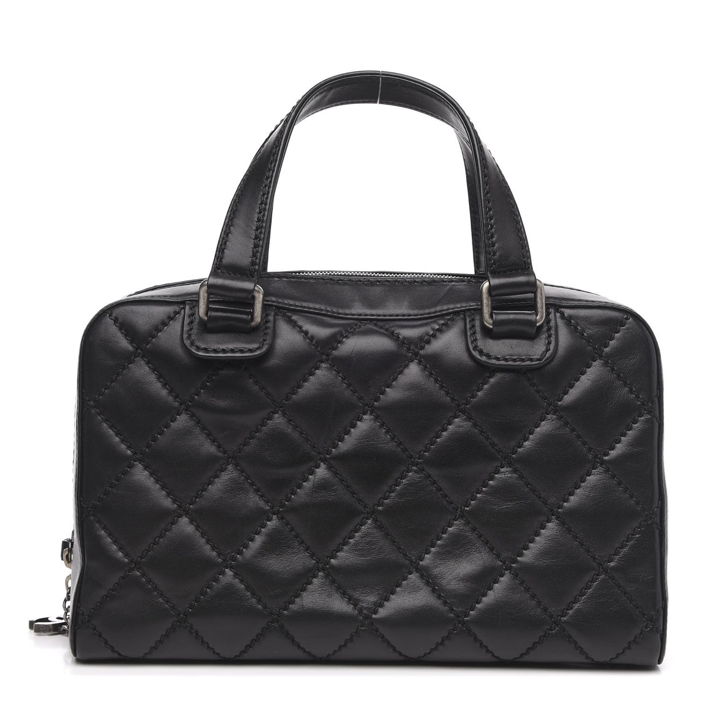 Calfskin Quilted Top Handle Bag Black