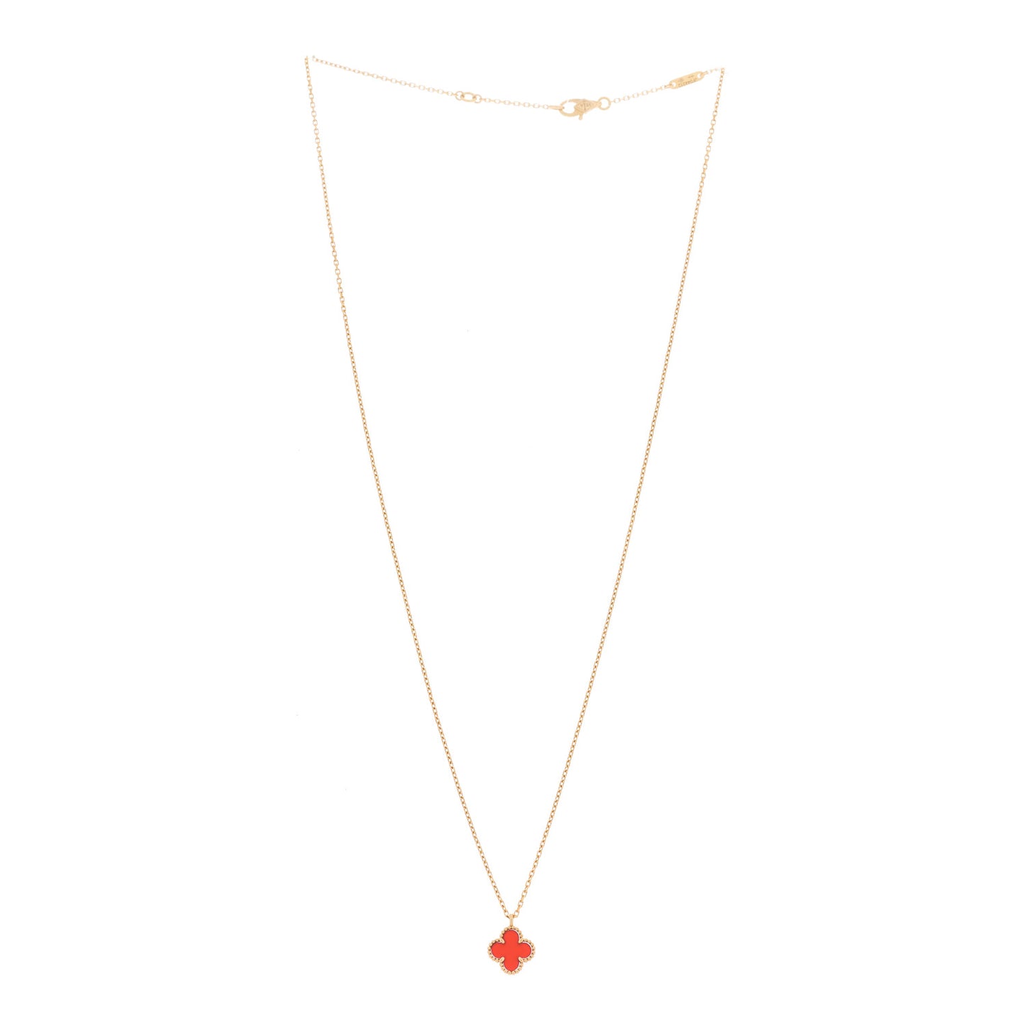 18K Rose Gold Carnelian Sweet Alhambra Pendant Necklace