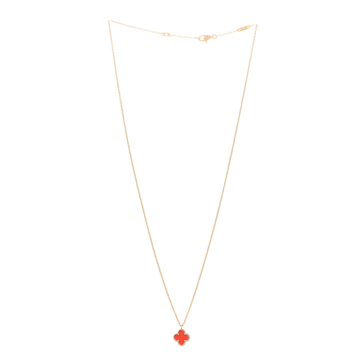 Van Cleef & Arpels 18K Rose Gold Carnelian Sweet Alhambra Pendant Necklace 3 of 7