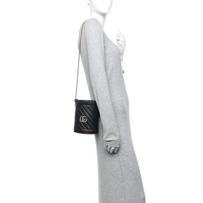 Gucci Vintage Effect Calfskin Matelasse Diagonal Mini Torchon GG Marmont 2.0 Bucket Bag Black Romantic Cherry 2 of 10