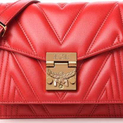 MCM Lambskin Quilted Small Patricia Crossbody Bag Ruby Red 11 of 12