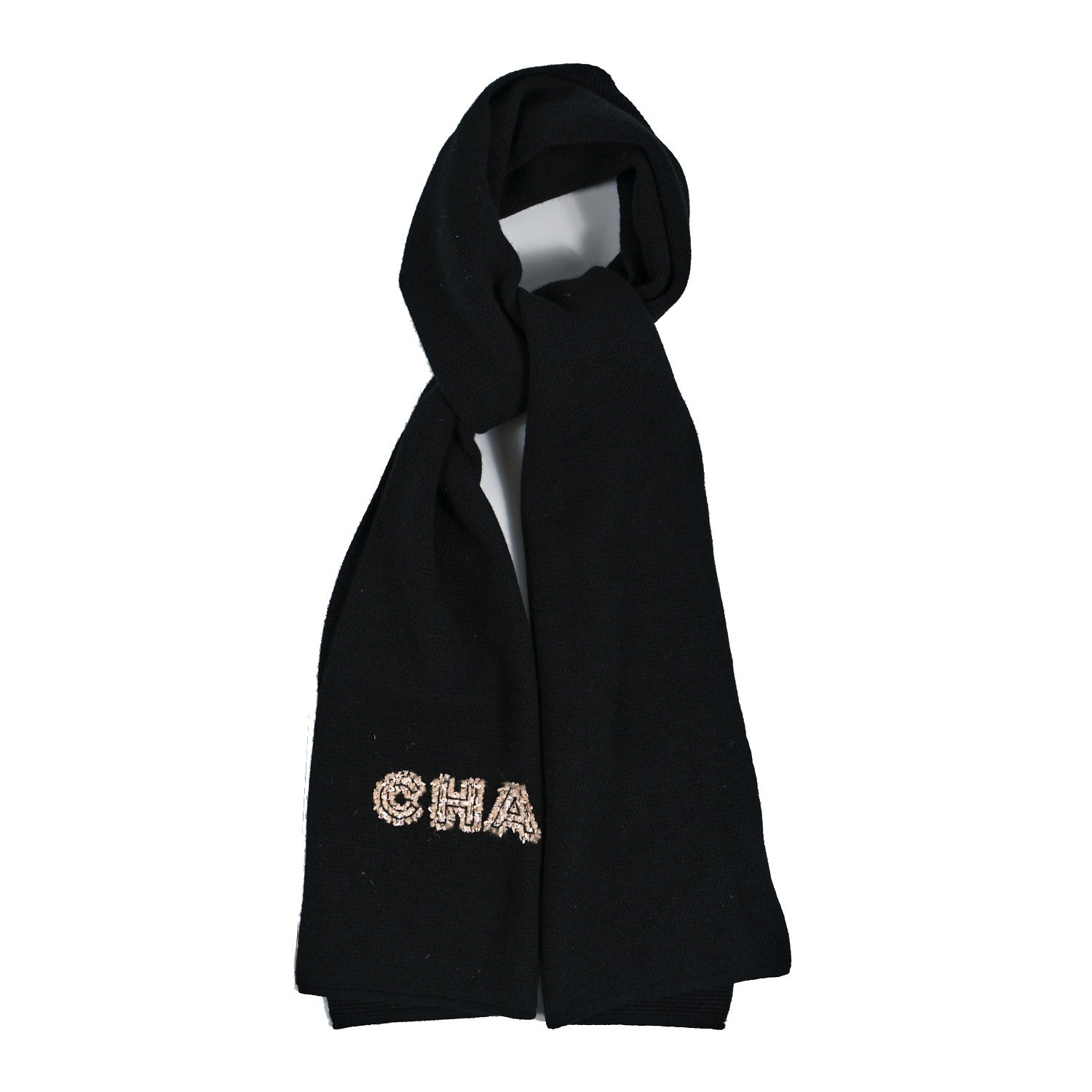 Chanel Cashmere Tweed Logo Scarf Black 1 of 4
