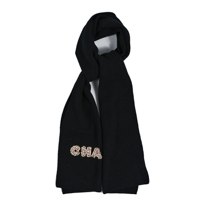 Chanel Cashmere Tweed Logo Scarf Black 1 of 4