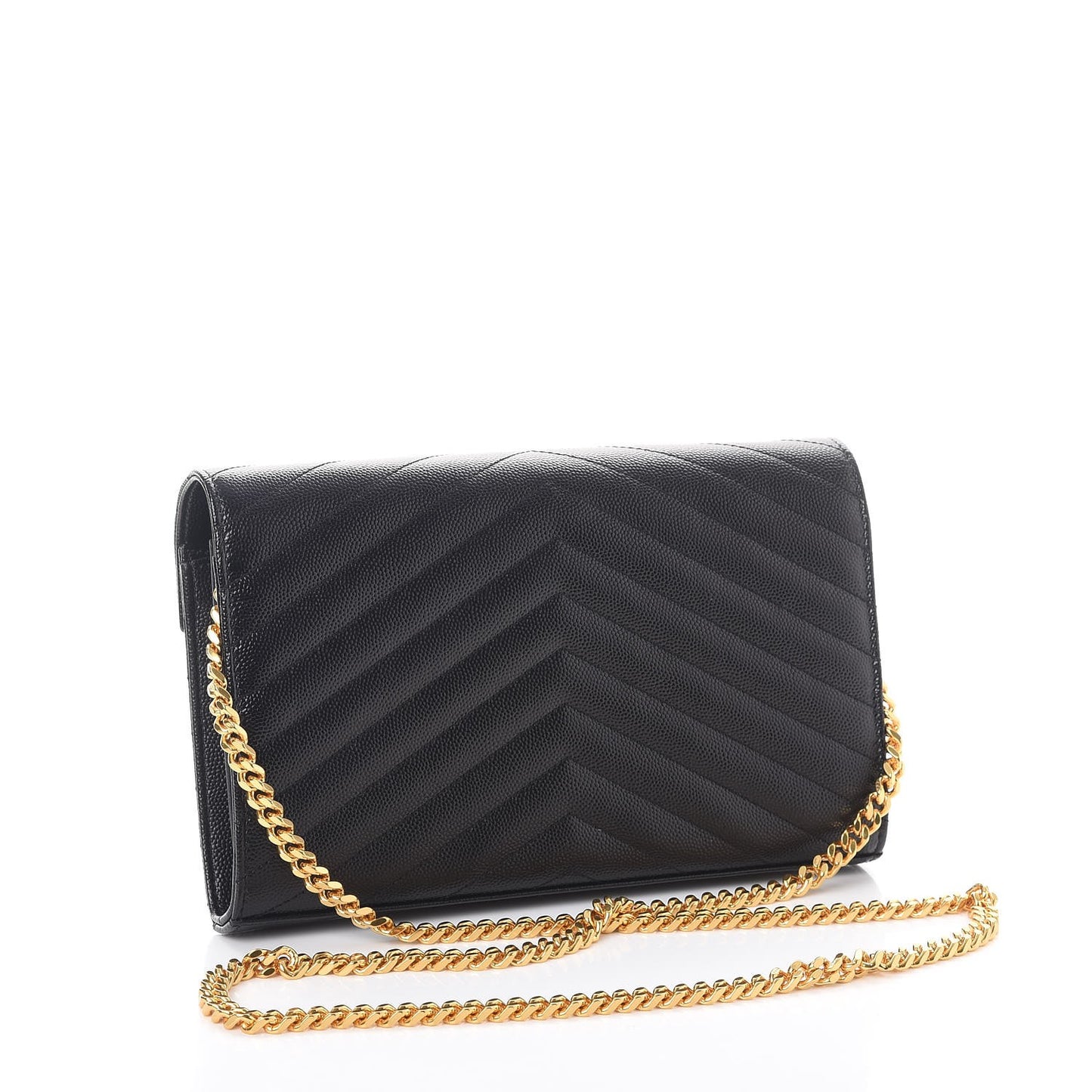 Grain De Poudre Matelasse Chevron Monogram Chain Wallet Black