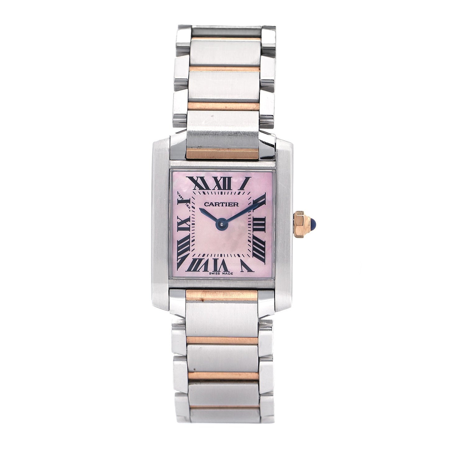 Stainless Steel 18K Pink Gold Mother of Pearl 20mm Tank Francaise Quartz Watch