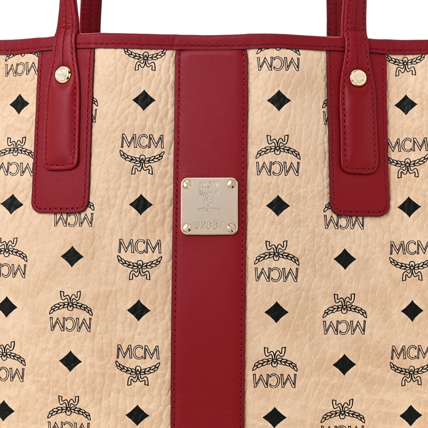 MCM Visetos Medium Liz Reversible Shopper Tote Beige Ruby Red 13 of 17
