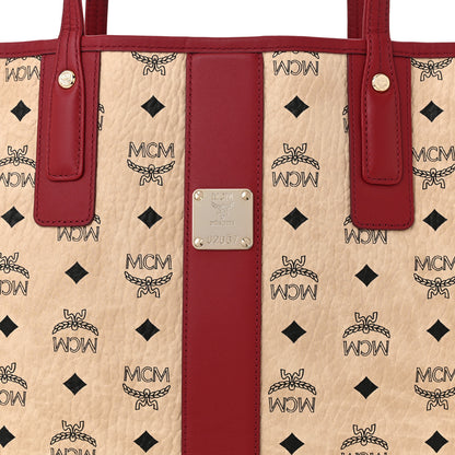 MCM Visetos Medium Liz Reversible Shopper Tote Beige Ruby Red 13 of 17