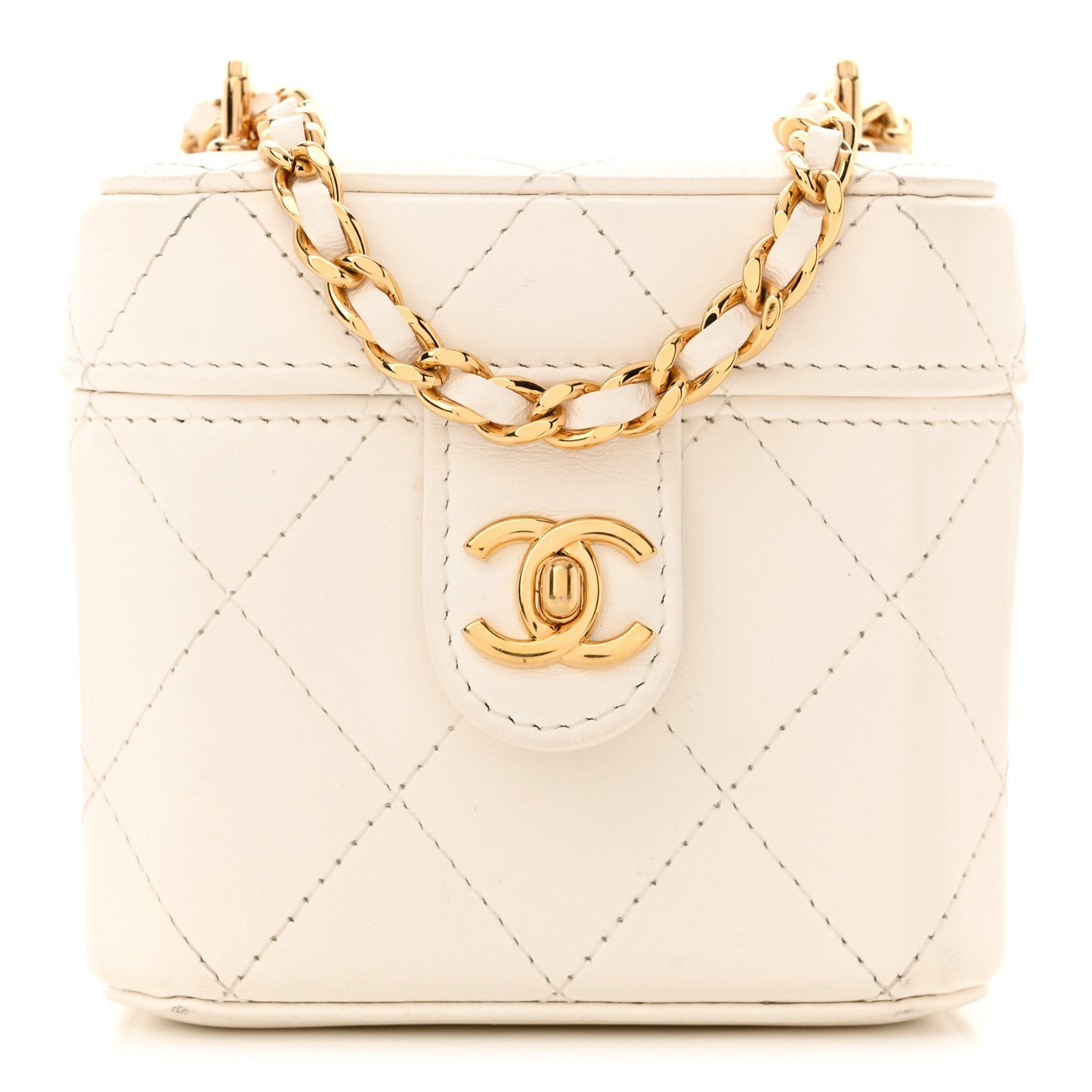 Lambskin Quilted Vanity Clutch With Chain White