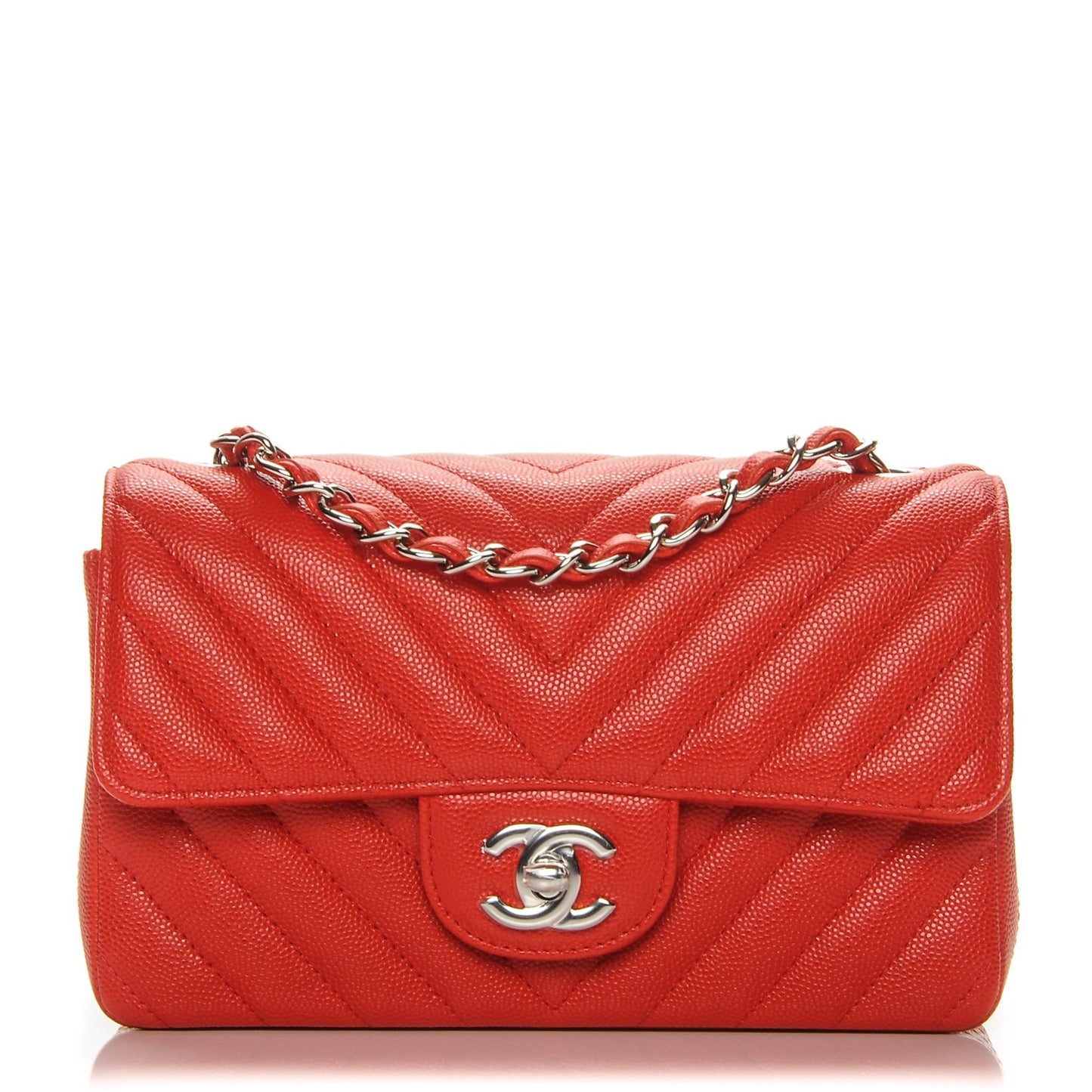 Caviar Chevron Quilted Mini Rectangular Flap Red
