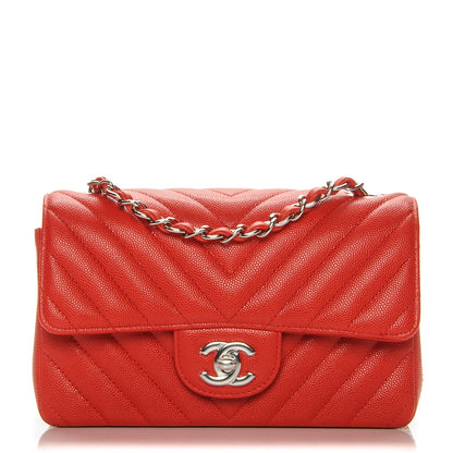 Chanel Caviar Chevron Quilted Mini Rectangular Flap Red 1 of 7