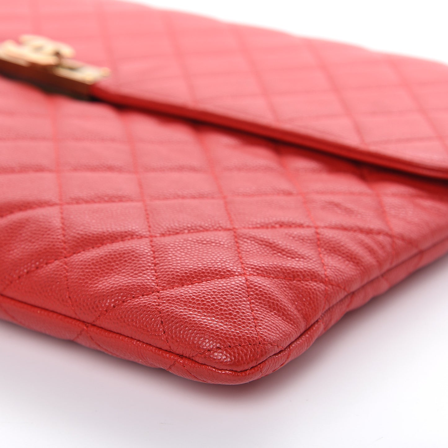 Caviar Quilted Large Golden Class Pouch Red