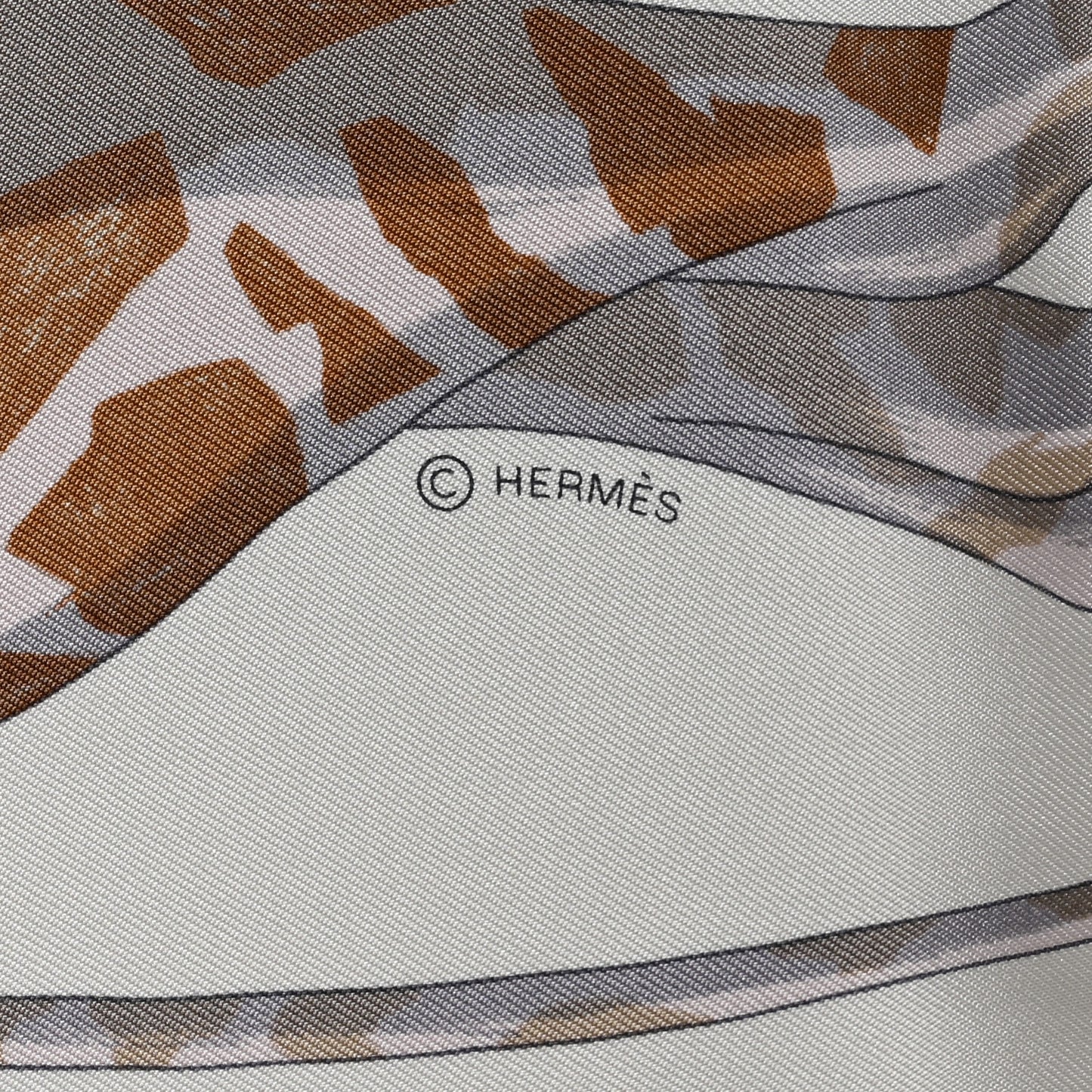 Silk Hermes Story Scarf 90 White Beige Multicolor