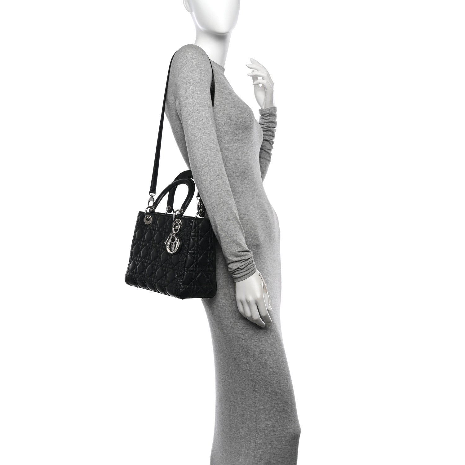 Christian Dior Lambskin Cannage Medium Lady Dior Black 2 of 10