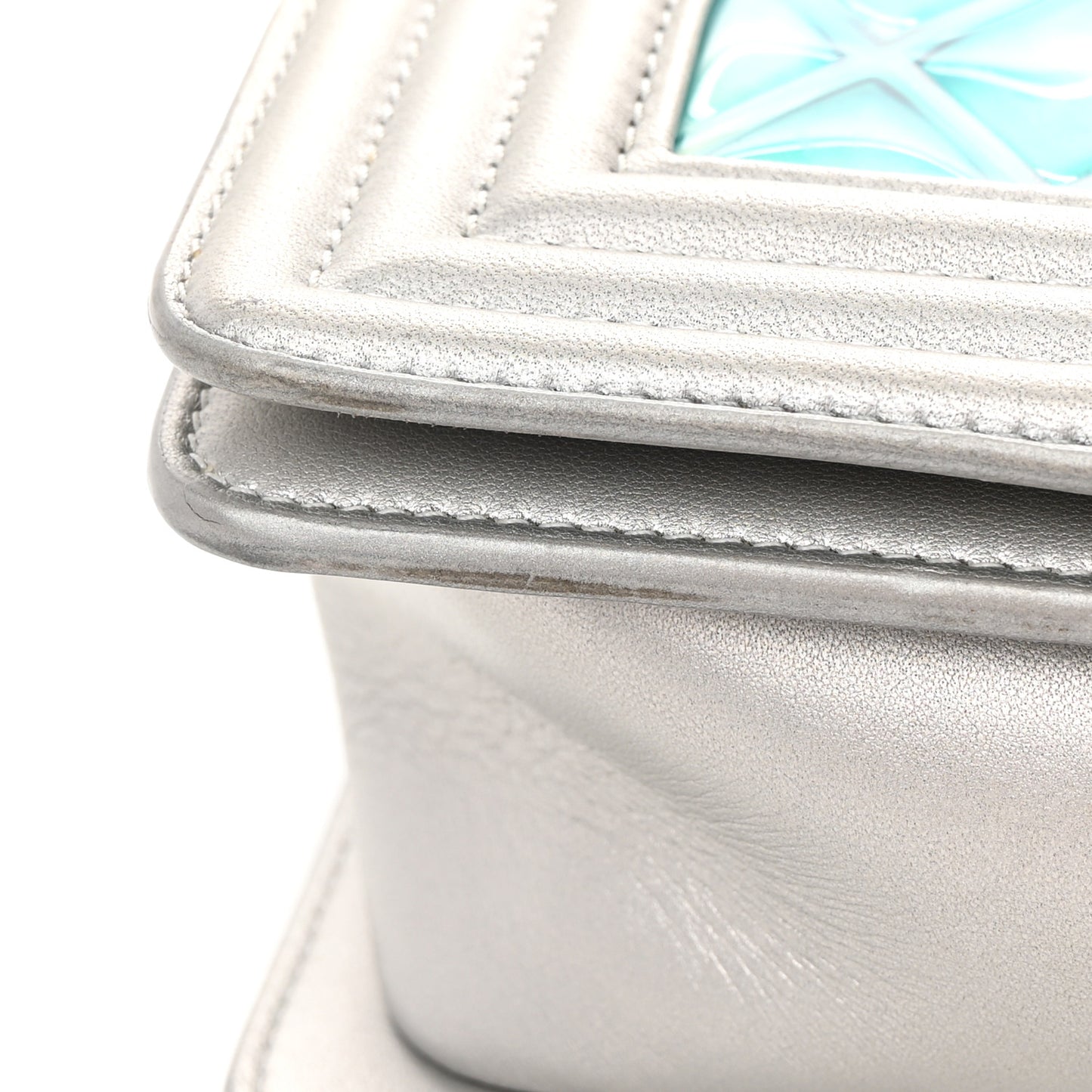 Metallic Lambskin PVC Quilted Small Boy Flap Blue