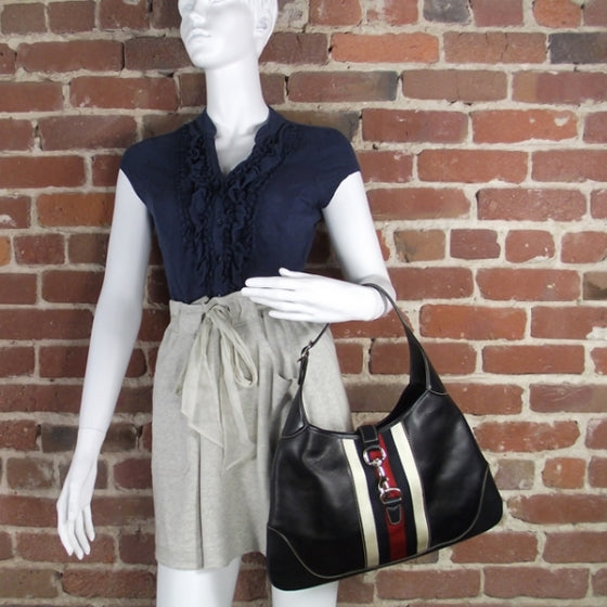 Gucci Calfskin Web Medium Jackie O Bouvier Hobo Navy 2 of 10