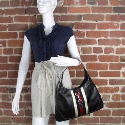 Gucci Calfskin Web Medium Jackie O Bouvier Hobo Navy 2 of 10