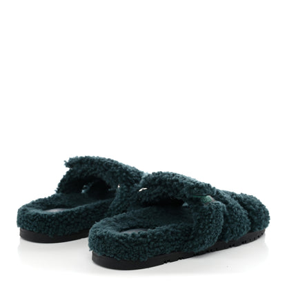 Hermes Woolskin Womens Chypre Sandals 38 Vert Anglais 4 of 9