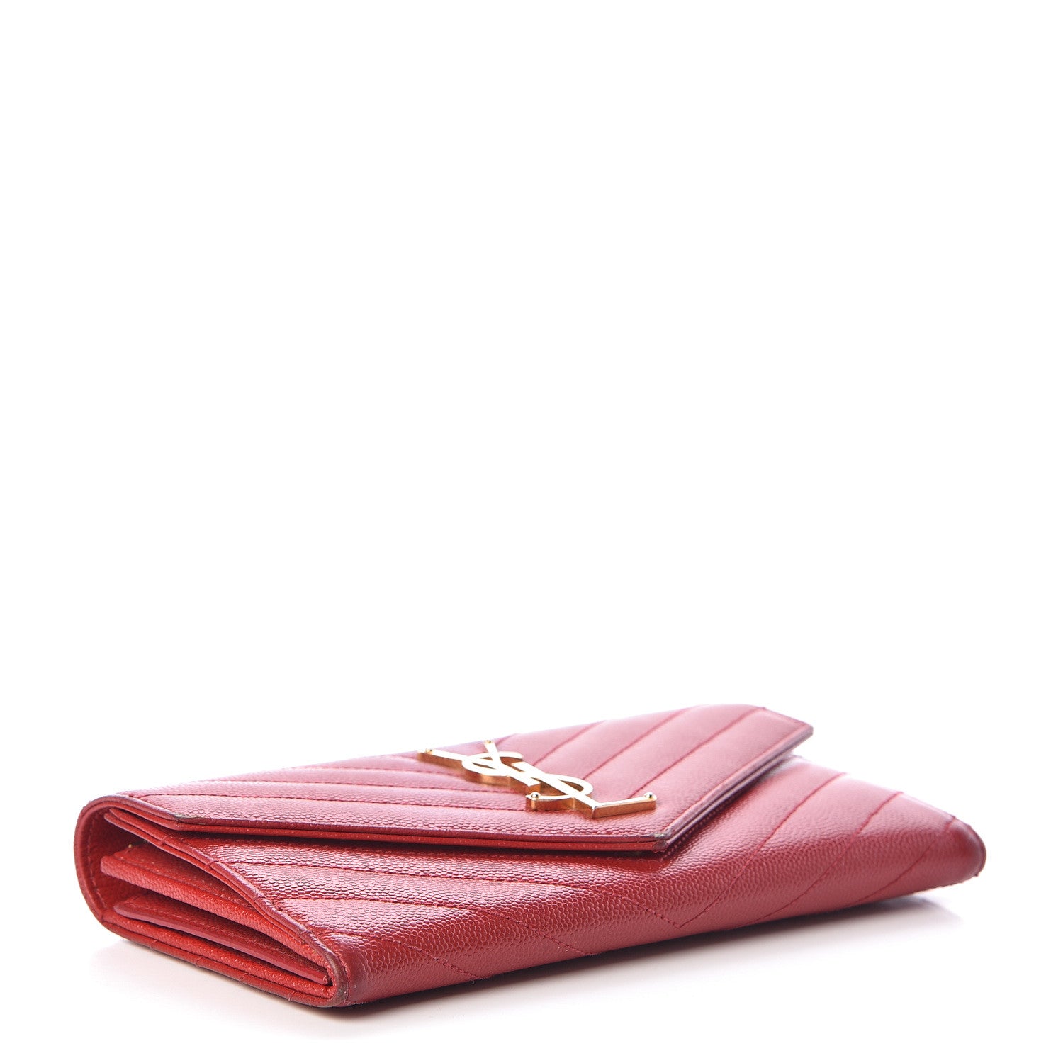 Saint Laurent Grain De Poudre Matelasse Chevron Monogram Flap Wallet Red 4 of 15