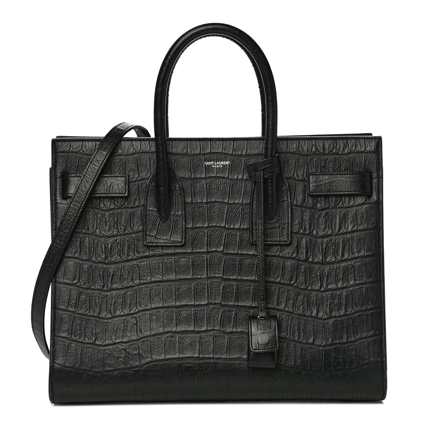 Calfskin Crocodile Embossed Small Sac de Jour Black