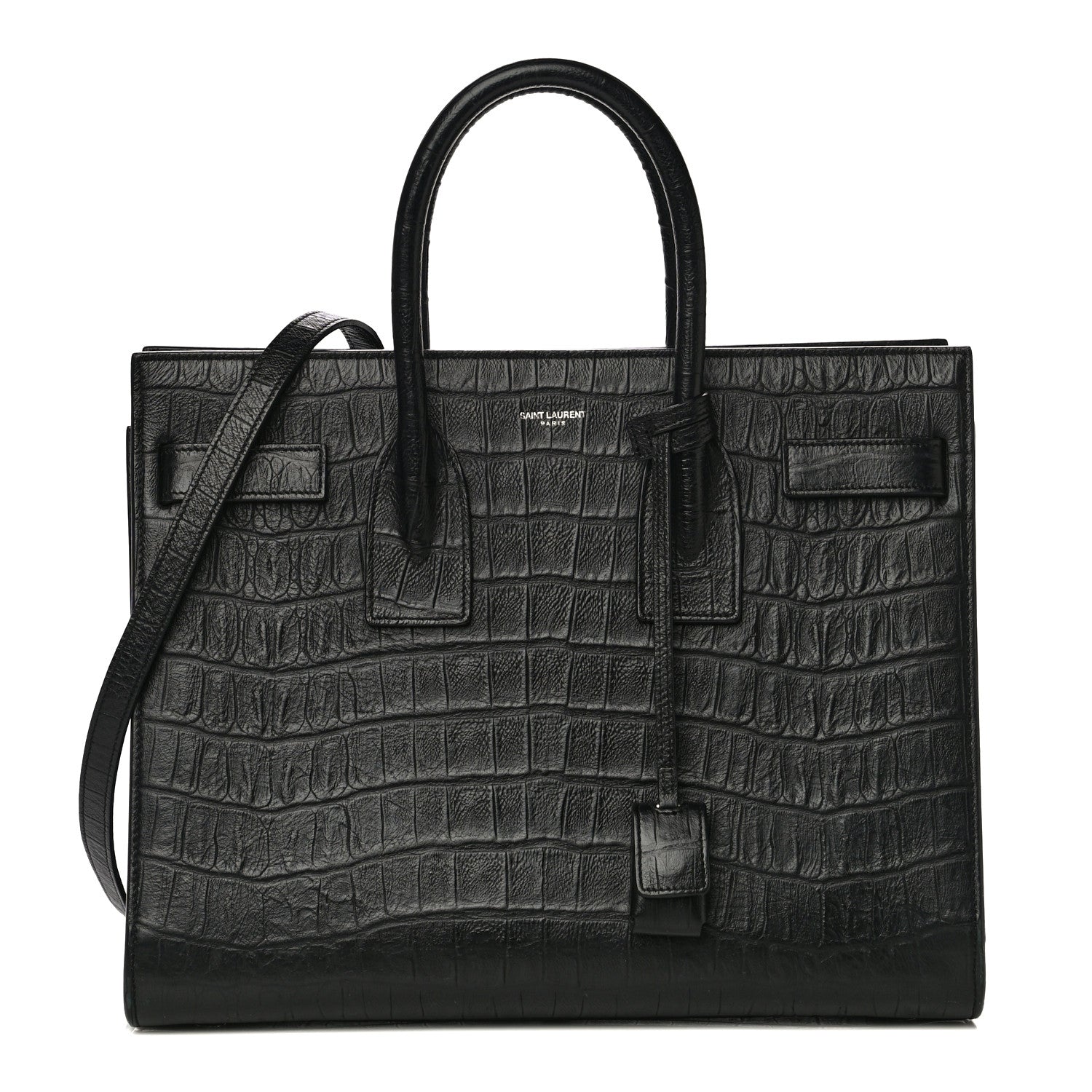 Saint Laurent Calfskin Crocodile Embossed Small Sac de Jour Black 1 of 12