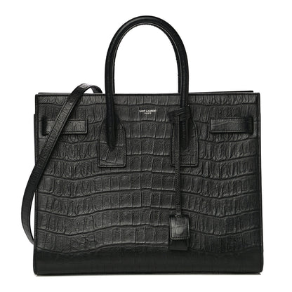 Saint Laurent Calfskin Crocodile Embossed Small Sac de Jour Black 1 of 12