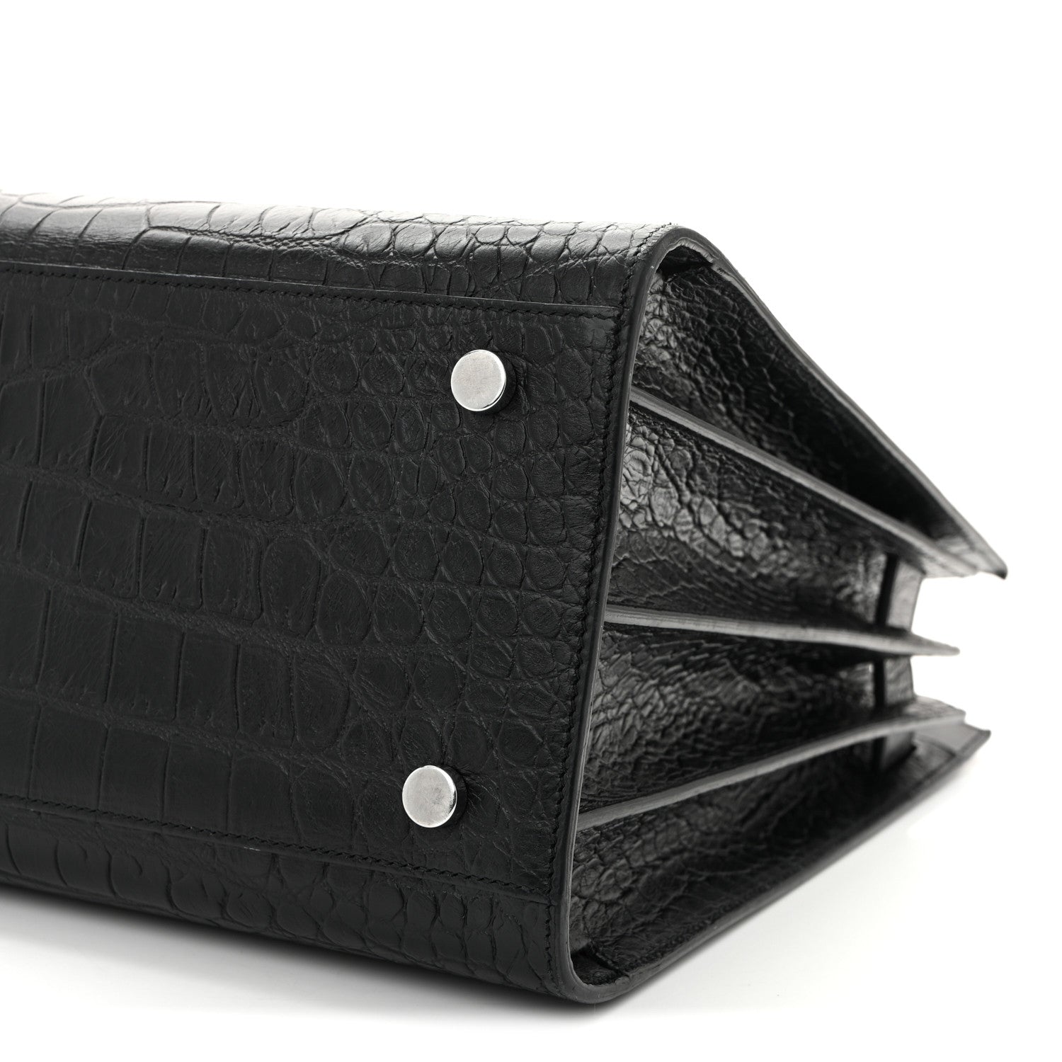 Saint Laurent Calfskin Crocodile Embossed Small Sac de Jour  Black 9 of 10