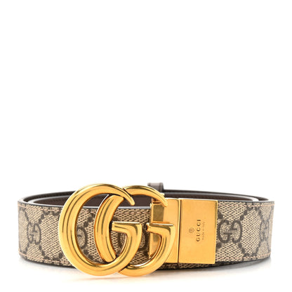 Gucci GG Supreme Monogram Plutone Calfskin Double G Reversible 30mm Belt 75 30 Beige Ebony Black 1 of 4
