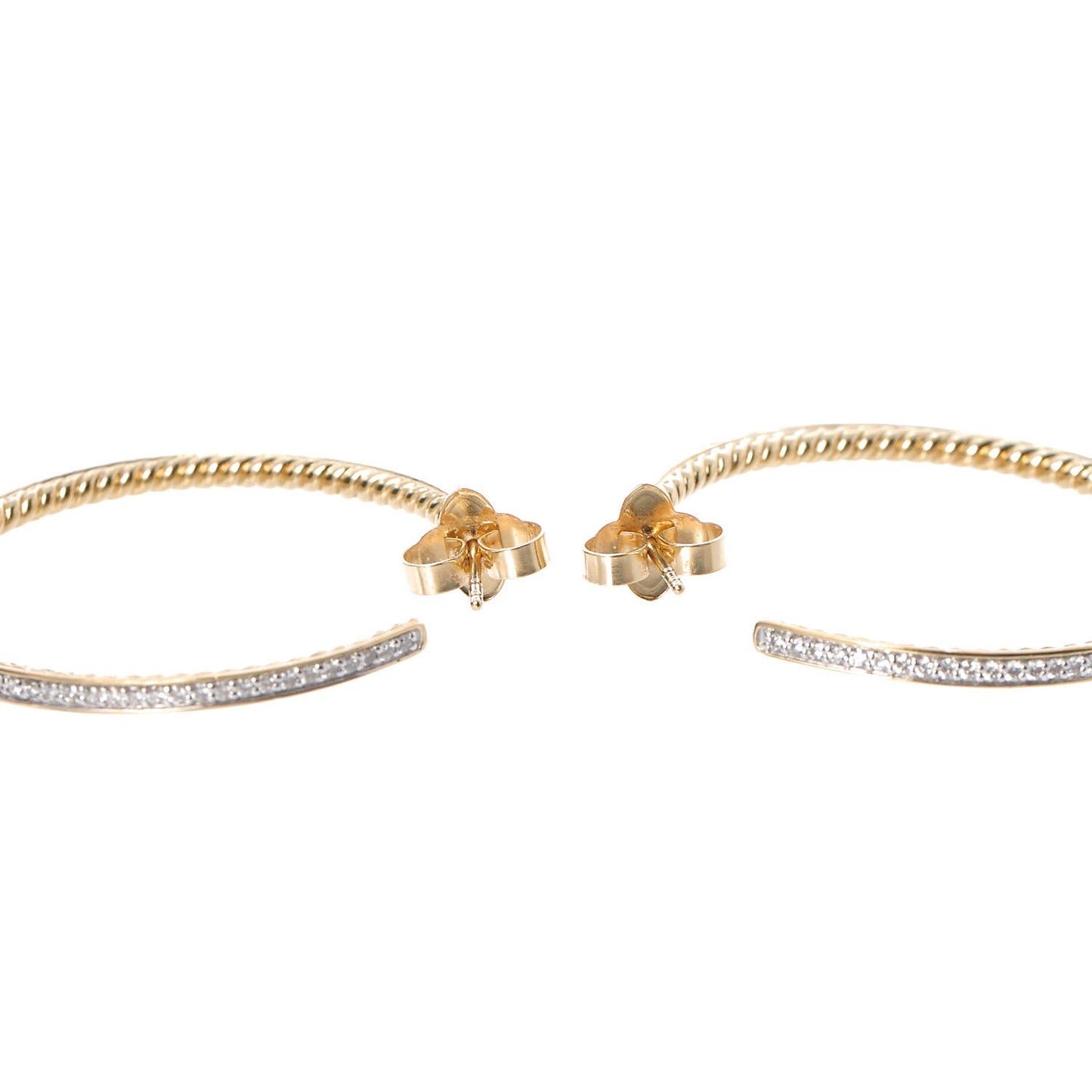 18K Yellow Gold Diamond Large Cable Hoop Earrings