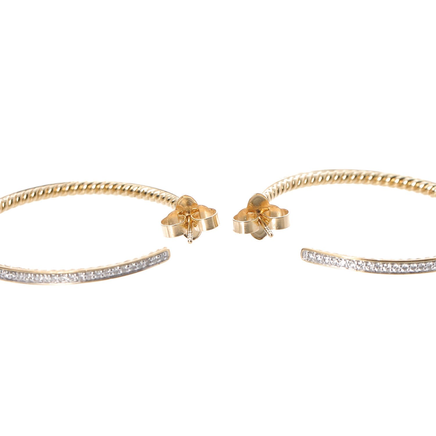 David Yurman 18K Yellow Gold Diamond Large Cable Hoop Earrings 4 of 5