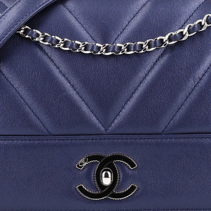 Chanel Metallic Sheepskin Chevron Quilted Medium Vintage Mademoiselle Flap Navy 8 of 10