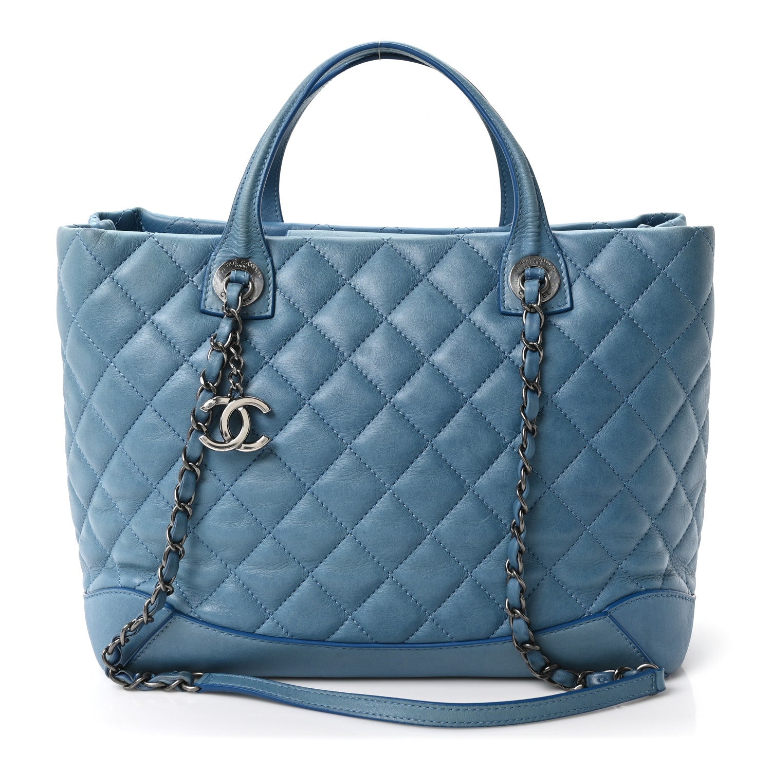 Chanel Calfskin Quilted Small Easy Shopping Tote Blue 1 of 10