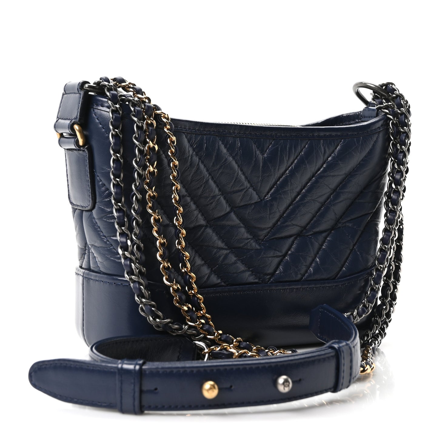 Aged Calfskin Chevron Quilted Small Gabrielle Hobo Blue